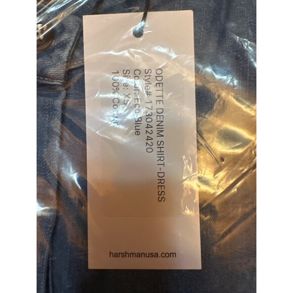 Odette Denim Shirt-Dress Flared Sleeves Eco Blue XS 100% Cotton Button-Up $322 - Picture 4 of 8